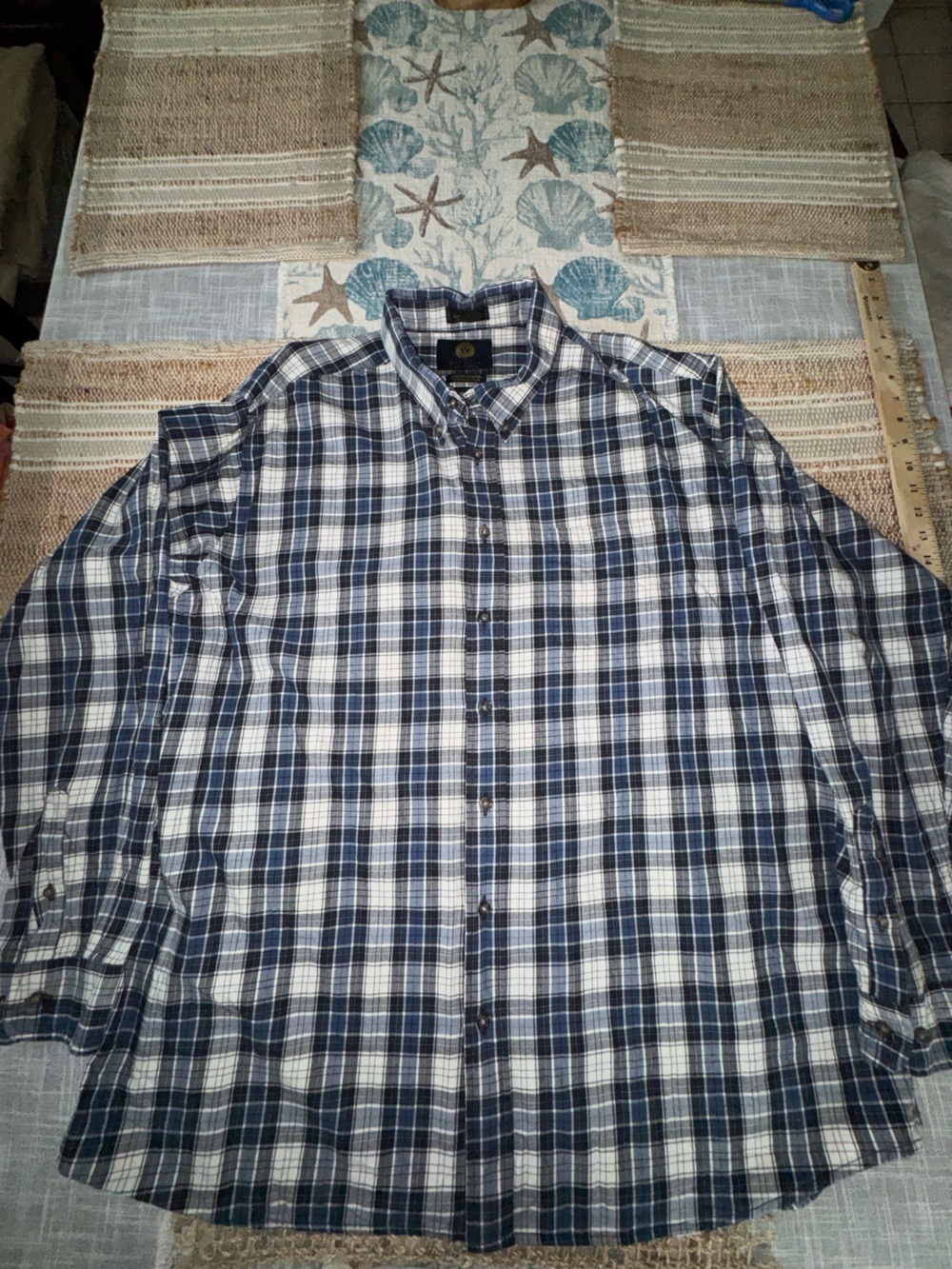 Viyella Men's Long Sleeve Shirt, Button-Down, Blue Black, Traditional Fit, XXL